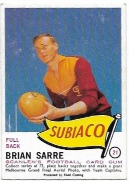 1966 VFL Scanlens (21) Brian Sarre Subiaco *