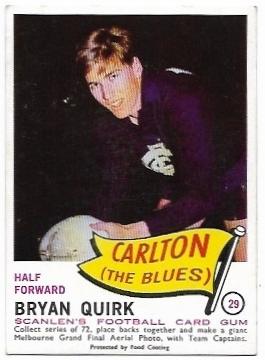 1966 VFL Scanlens (29) Bryan Quirk Carlton *