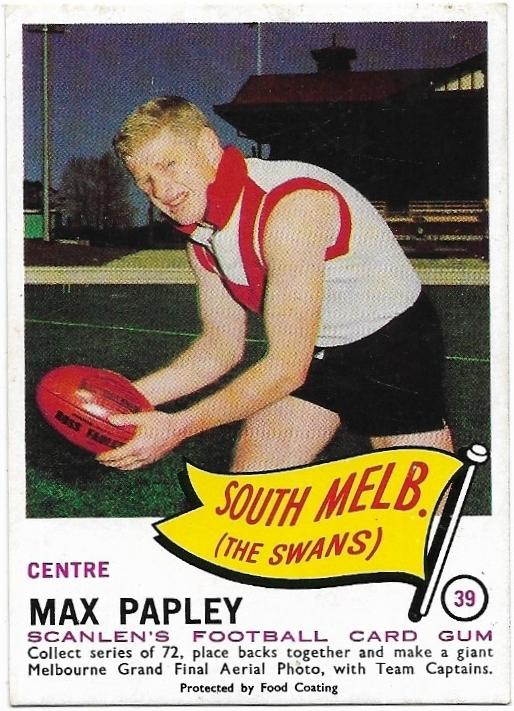 1966 VFL Scanlens (39) Max Papley South Melbourne