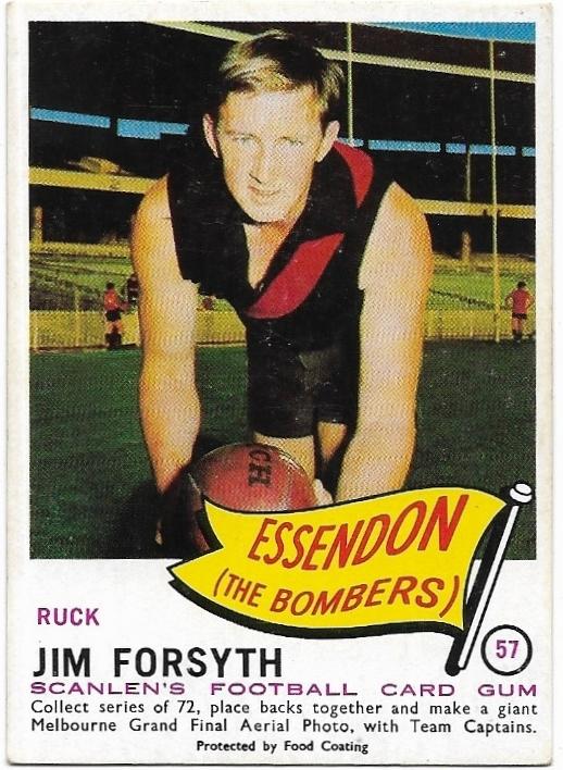 1966 VFL Scanlens (57) Jim Forsyth Essendon