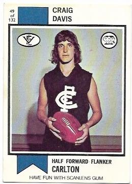 1974 VFL Scanlens (49) Craig Davis Carlton *