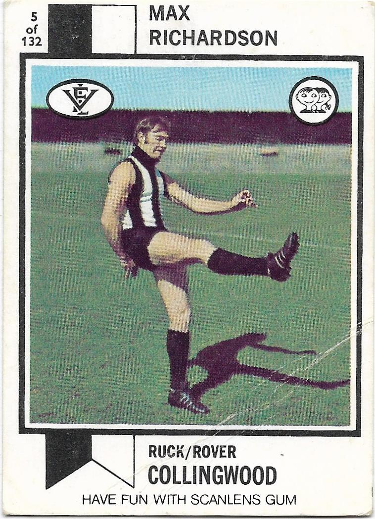 1974 VFL Scanlens (5) Max Richardson Collingwood