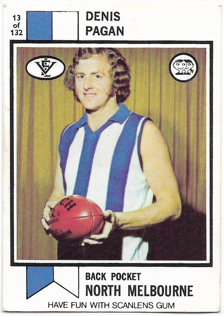 1974 VFL Scanlens (13) Denis Pagan North Melbourne