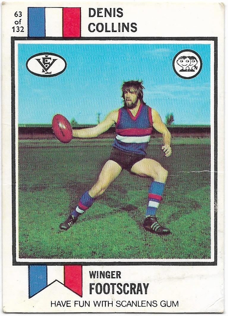1974 VFL Scanlens (63) Denis Collins Footscray