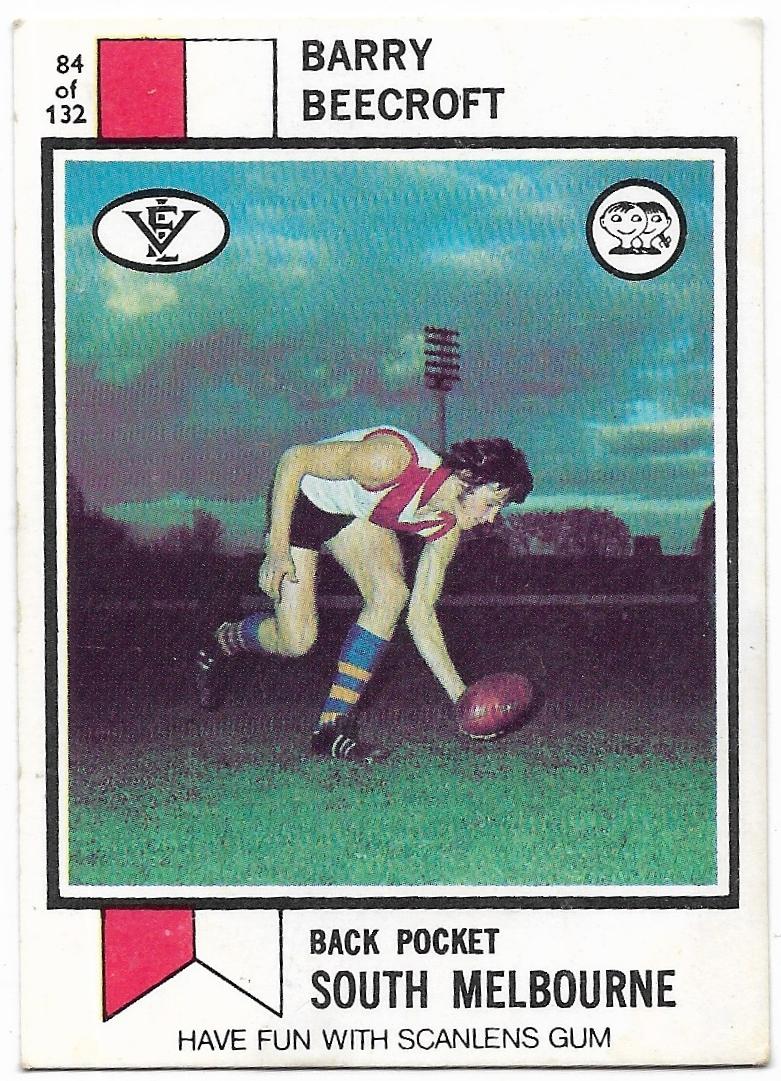1974 VFL Scanlens (84) Barry Beecroft South Melbourne