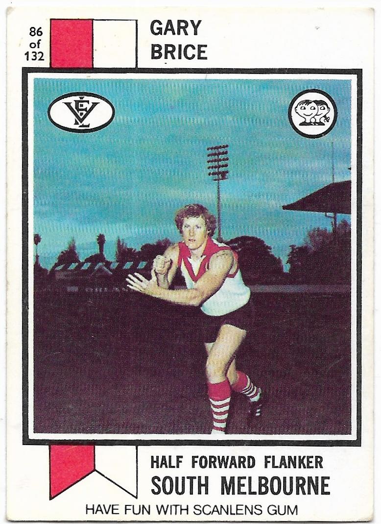 1974 VFL Scanlens (86) Gary Brice South Melbourne