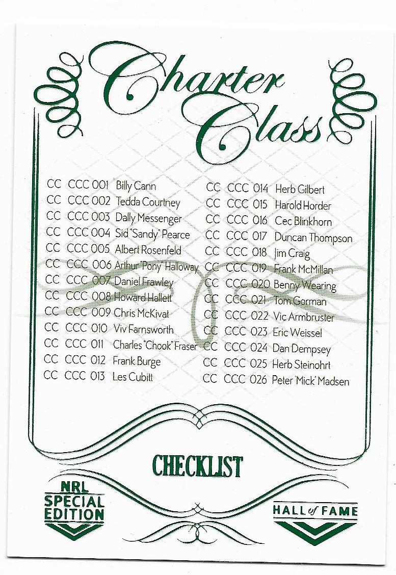 2018 Nrl Glory Charter Class (CC 106) Checklist 1