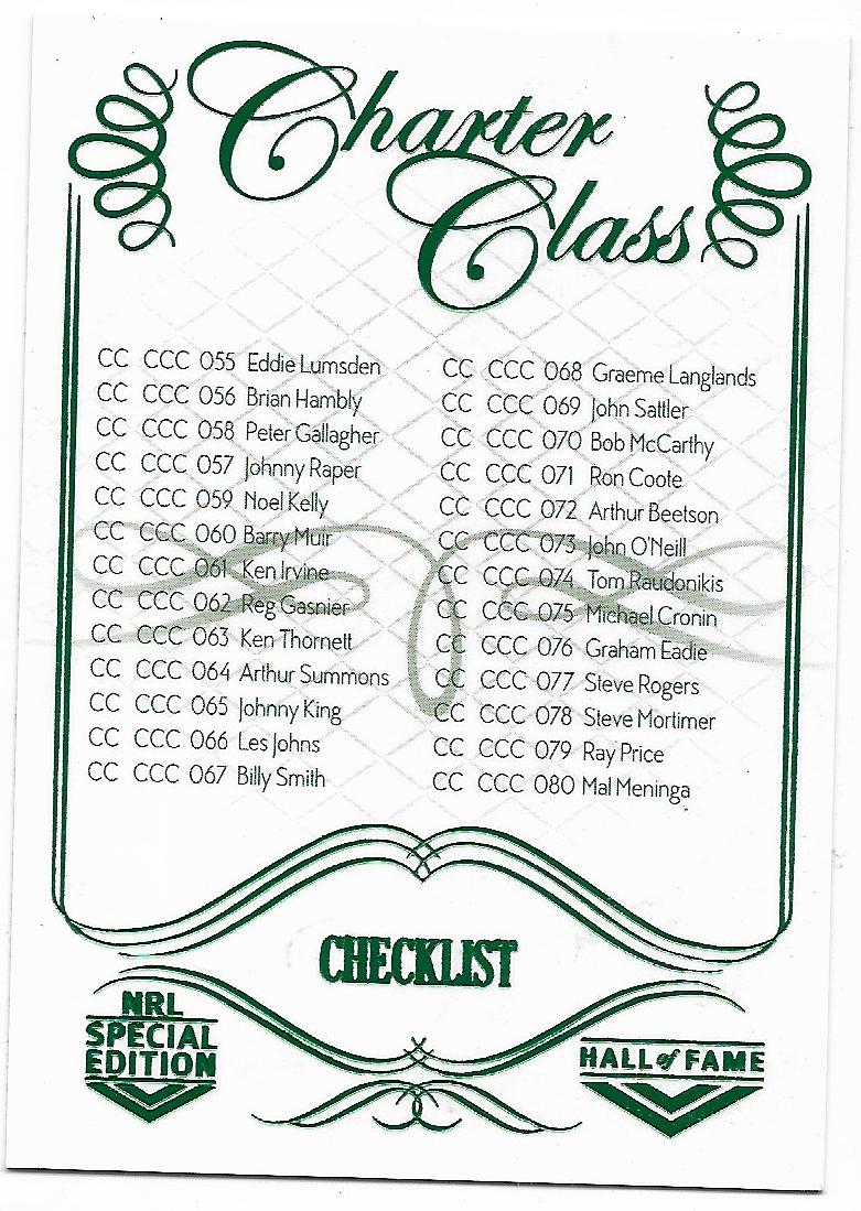 2018 Nrl Glory Charter Class (CC 107) Checklist 2