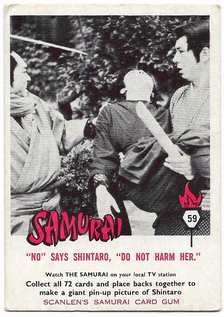 1964 Scanlens Samurai (59) “No” Says Shintaro, “Do Not Harm Her”