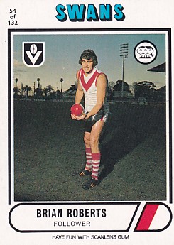 1976 VFL Scanlens (54) Brian ROBERTS South Melbourne