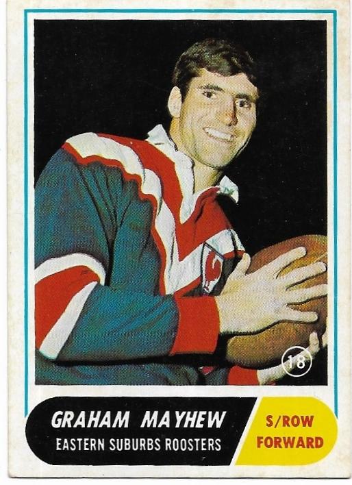 1969 Scanlens Rugby League (18) Graham Mayhew Eastern Suburbs Roosters *