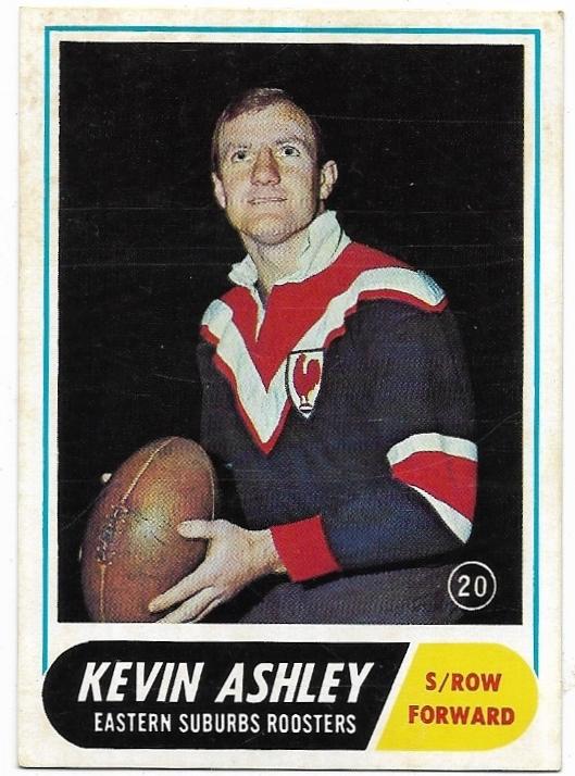 1969 Scanlens Rugby League (20) Kevin Ashley Eastern Suburbs Roosters *
