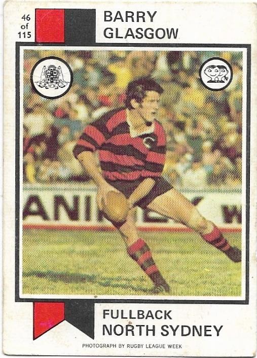 1974 Scanlens Rugby League (46) Barry Glasgow North Sydney *