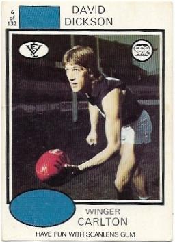 1975 VFL Scanlens (6) David DICKSON Carlton *