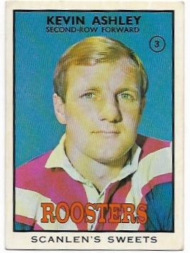 1968 B Scanlens Rugby League (3) Kevin Ashley Roosters