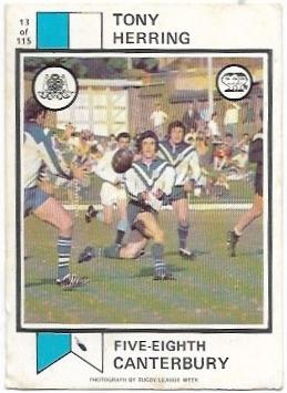 1974 Scanlens Rugby League (13) Tony Herring Canterbury