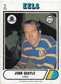 1976 Scanlens Rugby League (91) John Quayle Eels