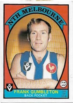 1978 VFL Scanlens (20) Frank Gumbleton North Melbourne