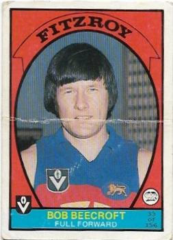 1978 VFL Scanlens (33) Bob Beecroft Fitzroy