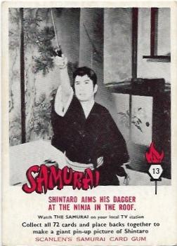 1964 Scanlens Samurai (13) Shintaro Aims His Dagger At The Ninja In The Roof