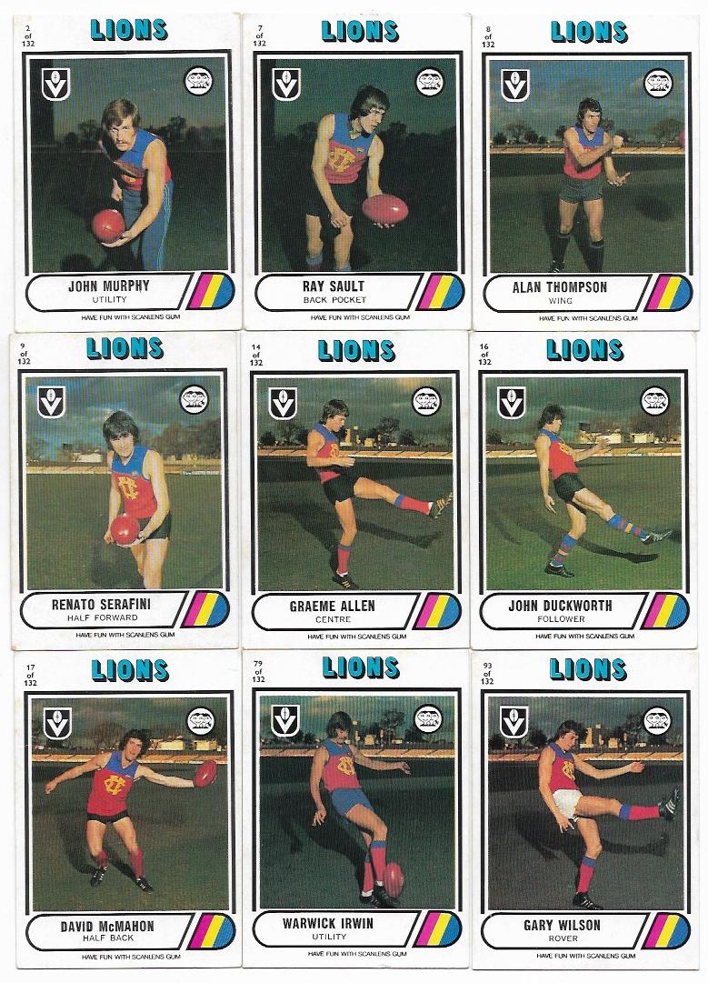 1976 VFL Scanlens Fitzroy Team Set (12 Cards & Check List) #