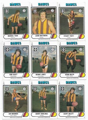 1976 VFL Scanlens Hawthorn Team Set (11 Cards & Check List) #