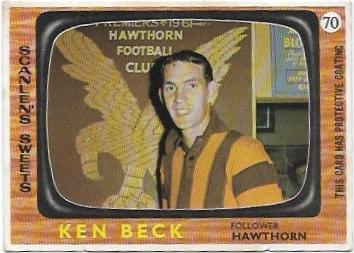 1967 Scanlens (70) Ken Beck Hawthorn
