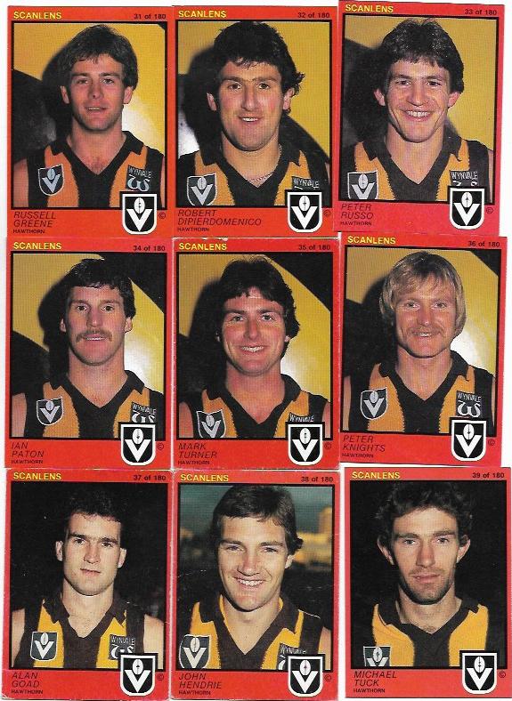 1982 VFL Scanlens Hawthorn Team Set (15 Cards)