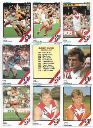 1984 VFL Scanlens Sydney Team Set (11 Cards) #