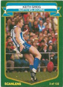 1985 VFL Scanlens (3) Keith Greig North Melbourne #
