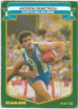 1985 VFL Scanlens (6) Andrew Demetriou North Melbourne #