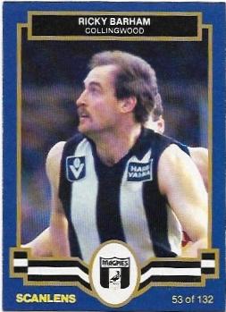1986 Scanlens (53) Ricky Barham Collingwood #