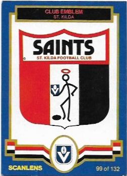 1986 Scanlens (99) Checklist St. Kilda #