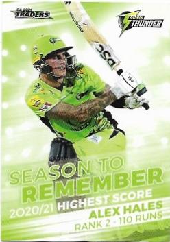 2021 / 22 TLA Cricket Season To Remember (STR22) Alex Hales Thunder