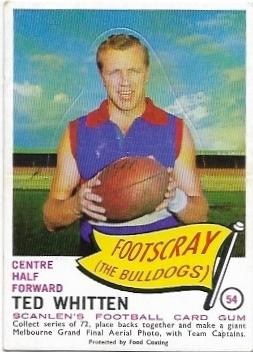 1966 VFL Scanlens (54) Ted Whitten Footscray DIE CUT *
