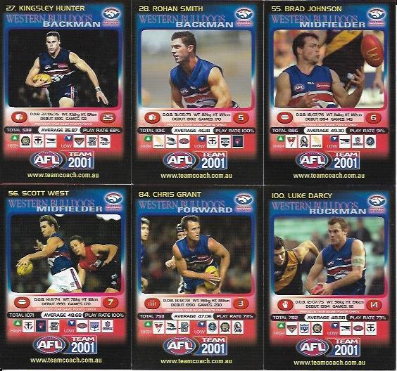 6 2001 Teamcoach Trading Cards Promotion Team Set Western Bulldogs 