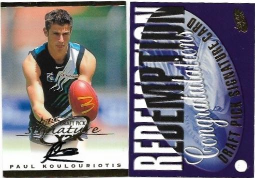 2000 Select Millennium Series Draft Pick Signature (DS12) Paul Koulouriotis Port Adelaide #181