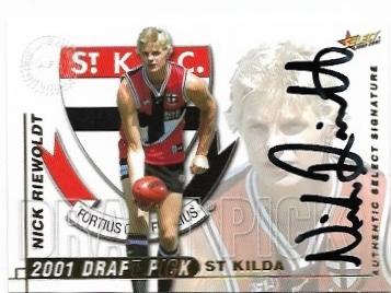 2001 Select Authentic Series Draft Pick Signature (DS1) Nick Riewoldt St Kilda