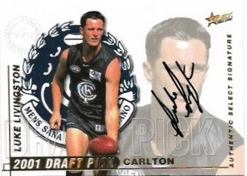 2001 Select Authentic Series Draft Pick Signature (DS4) Luke Livingston Carlton