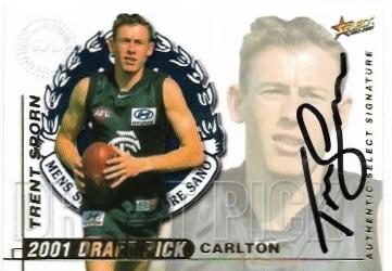 2001 Select Authentic Series Draft Pick Signature (DS11) Trent Sporn Carlton