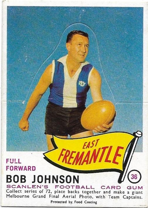 1966 VFL Scanlens (36) Bob Johnson East Fremantle DIE CUT