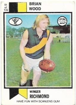 1974 VFL Scanlens (51) Brian WOOD Richmond *