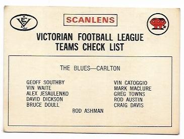 1975 VFL Scanlens Check List Carlton *