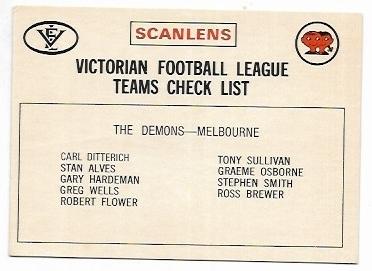 1975 VFL Scanlens Check List Melbourne *