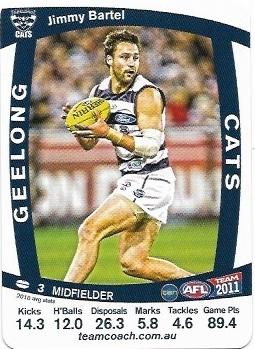 2011 Teamcoach Prize Card Geelong Jimmy Bartel (Error)