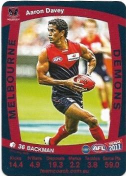2011 Teamcoach Prize Card Melbourne Aaron Davey (Error)