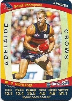 2011 Teamcoach Prize Card Adelaide Scott Thompson (Not Embossed Error)