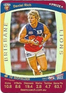 2011 Teamcoach Prize Card Brisbane Daniel Rich (Not Embossed Error)