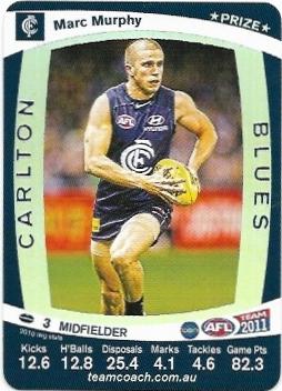 2011 Teamcoach Prize Card Carlton Marc Murphy (Not Embossed Error)