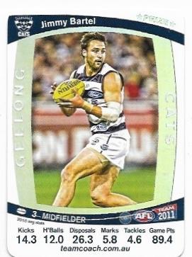 2011 Teamcoach Prize Card Geelong Jimmy Bartel (Not Embossed Error)
